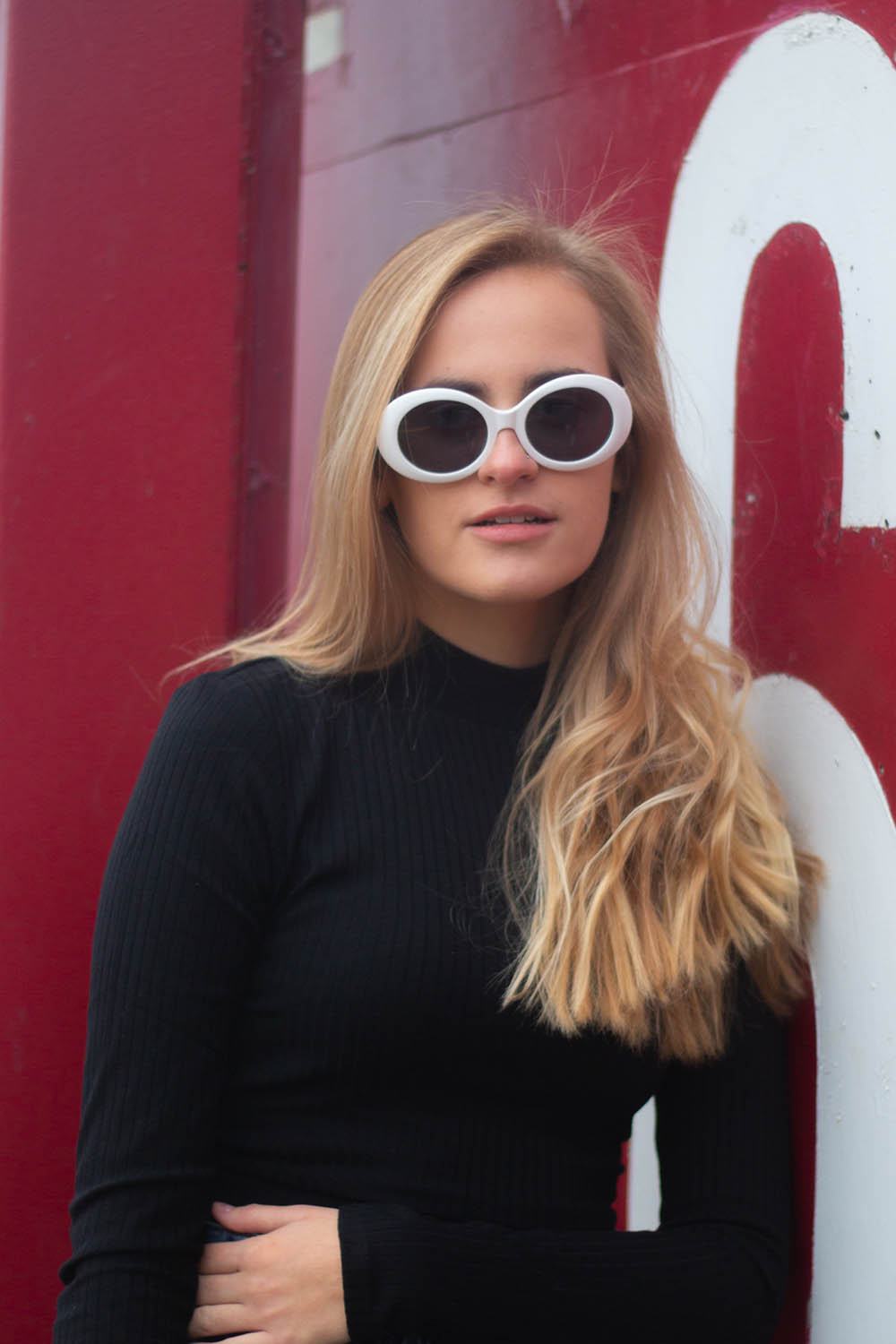 Women Blonde model wearing channel sunglasses in Milwaukee Wisconsin